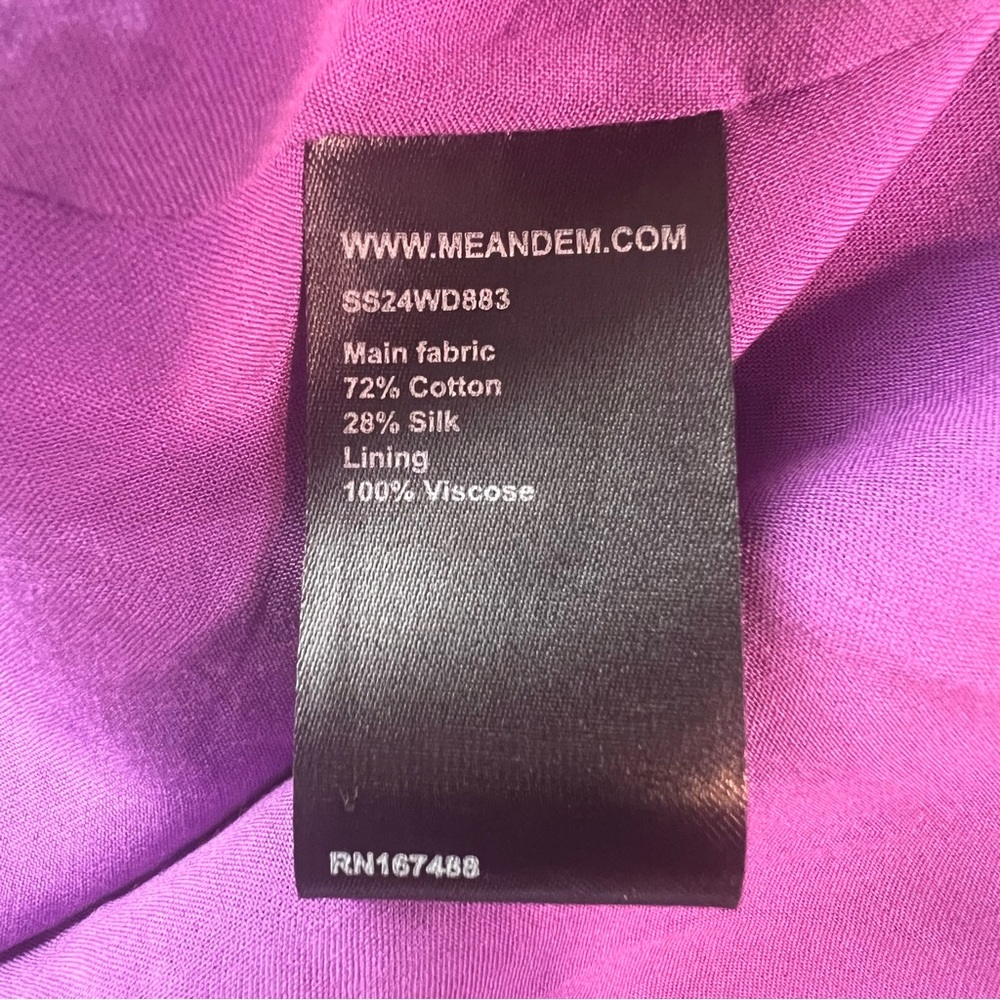 ME+EM Purple Cotton Silk Tiered Maxi Dress Ruched Puff Shoulder - Size 6 - Picture 5 of 8